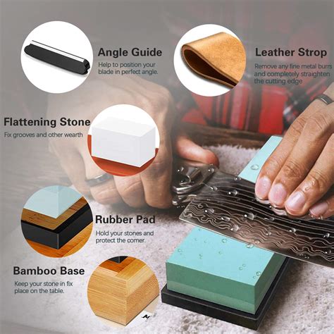 Get Special Price All-In-One Knife Sharpening Stone Set - Nazano 11 Pieces Professional Sharpener 4 Side Grit 400/1000 3000/8000 with Bamboo Base, Flattening Stone, Angle Guide, Leather Strop, Polishing Compound & More