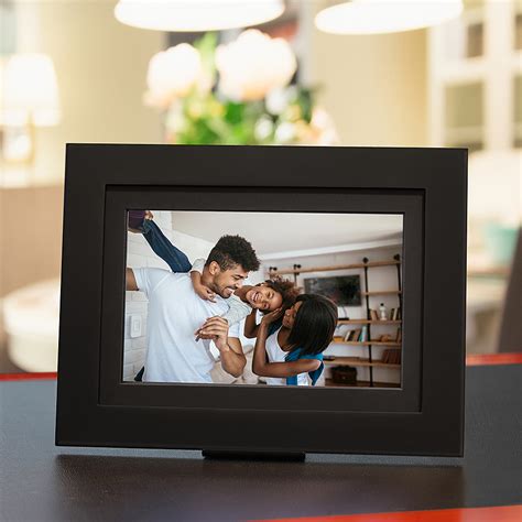 Brookstone PhotoShare 8” Smart Digital Picture Frame, Send Pics from Phone to Frames, WiFi, 8 GB, Holds 5,000+ Pics, HD Touchscreen, Premium Black Wood, Easy Setup, No Fees
