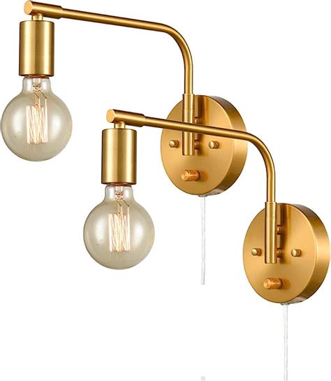 DANSEER Edison Brass Wall Sconces Set of Two Sconce Plug in with Switch Swing arm