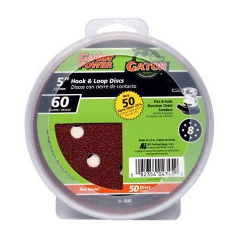 Gator 4345 5" Random Orbit Hook & Loop Red Resin Aluminum Oxide Sanding Discs, 60 Grit