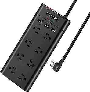 KUNGEAR 8-Outlet 12ft Extra Long Cord USB Surge Protector Power Strips, Low Profile Flat Plug, 5V 3.1A USB Charging Station, Wall Mount, 15A Circuit Breaker, 1050J, Idea for Home and Office, White