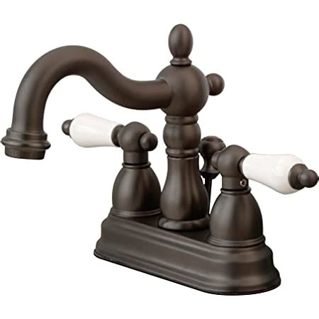 Kingston Brass KB605PL Restoration 4-Inch Centerset Lavatory Faucet with Porcelain Lever Handle, Oil Rubbed Bronze