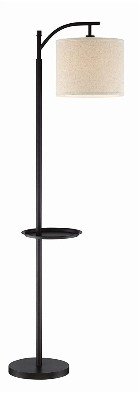 Kira Home York 63" Minimalist Tray LED Floor Lamp (7W LED, Energy Efficient/Eco-Friendly) + Honey Beige Shade - Modern Standing Arc Light with Hanging Lamp Shade, Black Finish