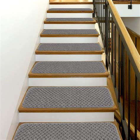 Stair Treads Non-Slip Carpet Indoor Set of 13 Grey Carpet Stair Tread Treads Stair Rugs Mats with Self Adhesive Skid Resistant Rubber Backing (30 x 8 inch),(Grey, Set of 13)