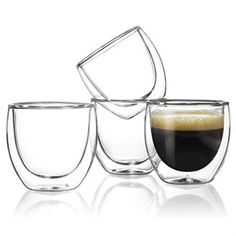 Sweese 408.101 Espresso Cups - 4 Ounce (Top to The Rim), Double-Wall Insulated Glasses - Handmade Glass - Set of 4