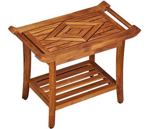 Teak Luxury Shower Bench Stool Seat with Leveling Feet, Waterproof, Teak Oil Finish, Large, 19"H x 25"L x 14"W, for Your Bathroom, Spa, Sauna, Pool Deck, Patio, Garden, RV, from our Diamond Collection