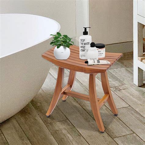 Teak Luxury Shower Bench Stool Seat with Leveling Feet, Waterproof, Teak Oil Finish, Large, 19"H x 25"L x 14"W, for Your Bathroom, Spa, Sauna, Pool Deck, Patio, Garden, RV, from our Diamond Collection