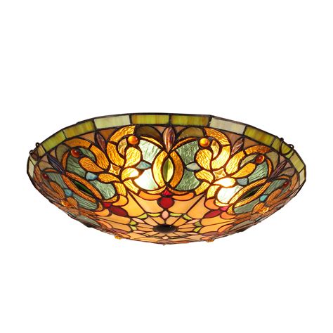 Best Deal Product Tiffany Flush Mount Ceiling Light 3-Light 16 Inch Stained Glass Ceiling Light for Bedroom Dining Living Room Foyer Hallway